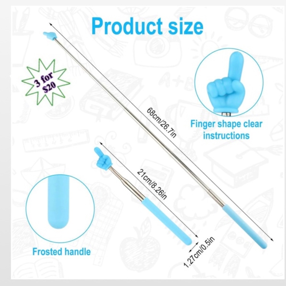 New BOXOB Retractable Stick Teachers Finger Pointer Blue Hand